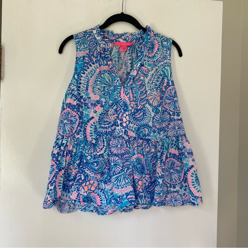 Lilly Pulitzer Blue and Pink Patterned Blouse